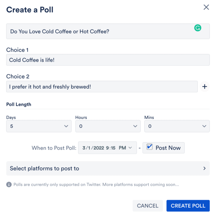 Postly Create a Poll